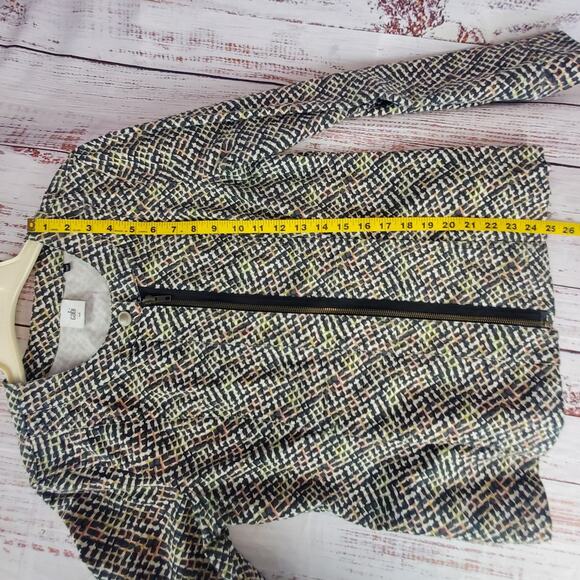 Cabi Cliffside Moto Jacket Zip Geocheck Blazer Coat Multicolor Academia Preppy M - Picture 10 of 11